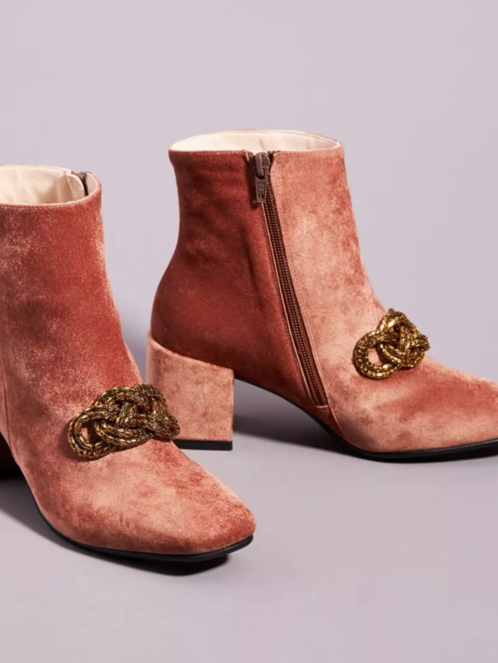 Stevie Velvet Chain Ankle Artsy Chic Elegant Fun Party Hippie Heeled Boots